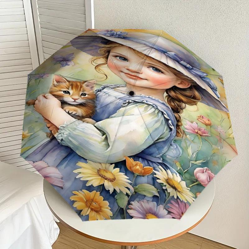 1PC girl flowers Automatic Open/Close Umbrella Compact Folding Umbrella with 8-Rib Shaft lightweight esign, Fashion Lovers1253A