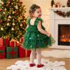 Children's Holiday Christmas Tree Tulle Dress with Spaghetti Straps Tiered Dress for Girls Party