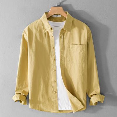 Spring and Summer 100cotton Long Sleeve Shirts for Men Commuter Casual Tops Lapel Collar Pocket Solid Color Man Shirts Simple Style Clothing
