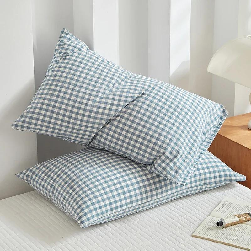 Cotton Pillowcase High-Quality Envelope Pillowcover Chequer Pattern Bedding Sleep Pillow Case 48x74cm Cushion Cover 11 Colors