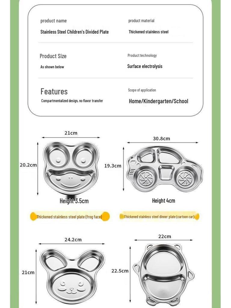 316 Stainless Steel Children's Divided Plate - Food Grade Infant Tableware for Boys & Girls