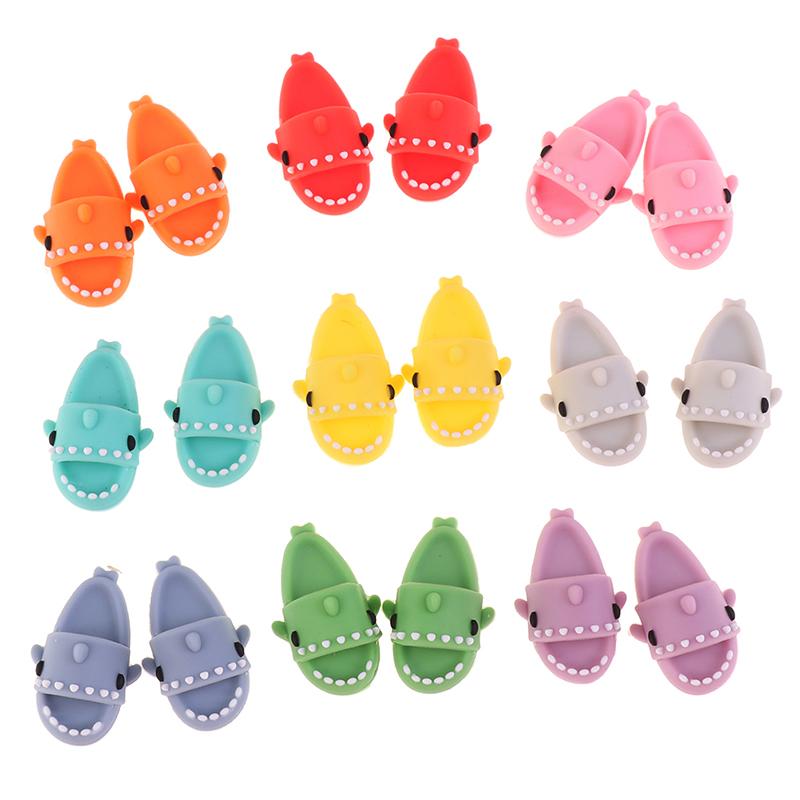 1 Pair 1:12 Dollhouse Miniature Cute Shark Slippers Doll Shoes Suit For Ob11 1/12 Bjd Doll Gsc Dod, Ymy Doll