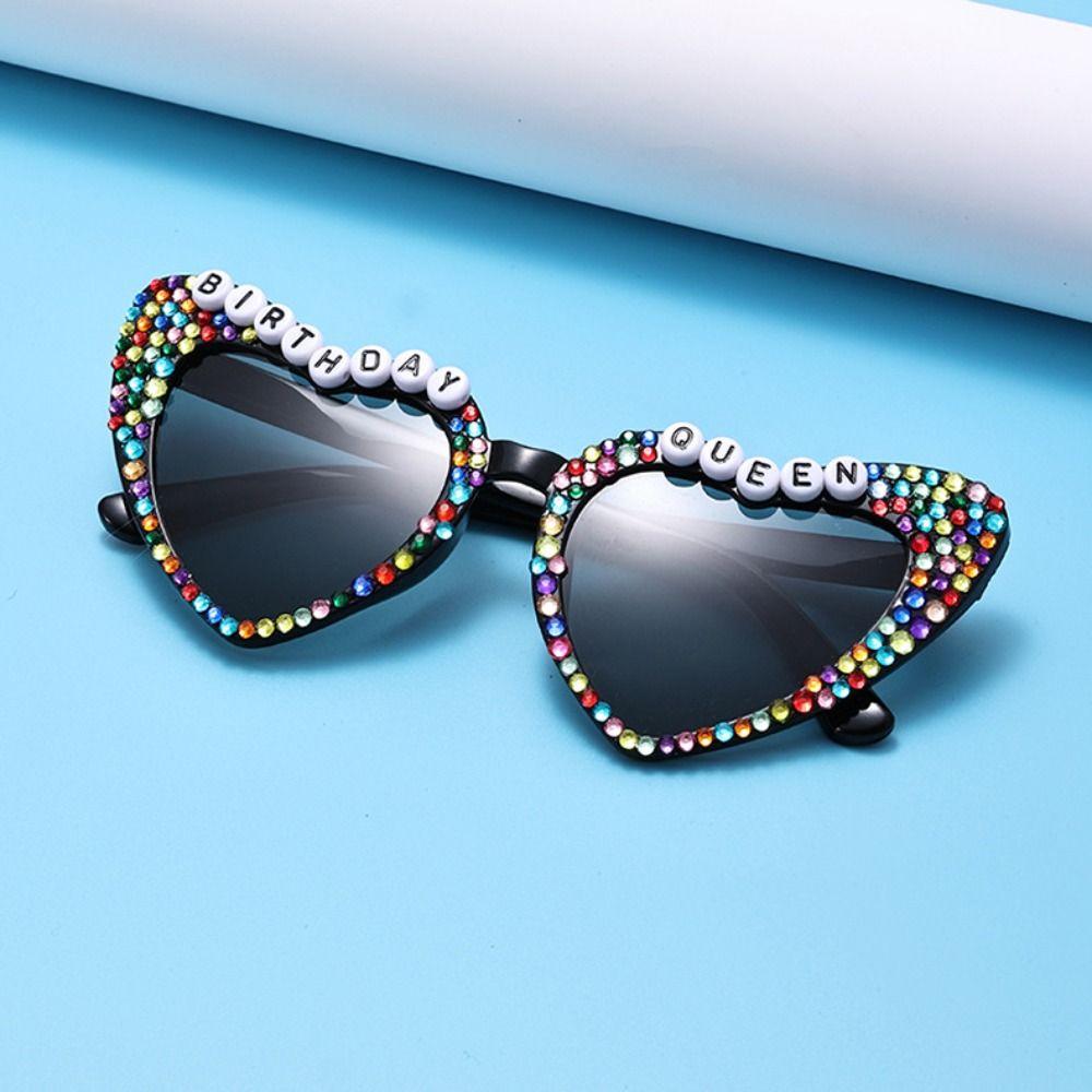 Heart-shaped Frame Pearl Sunglasses English Letters Colorful Black Shades Glasses Bride Eyewear Sun-Protective Travel Glasses