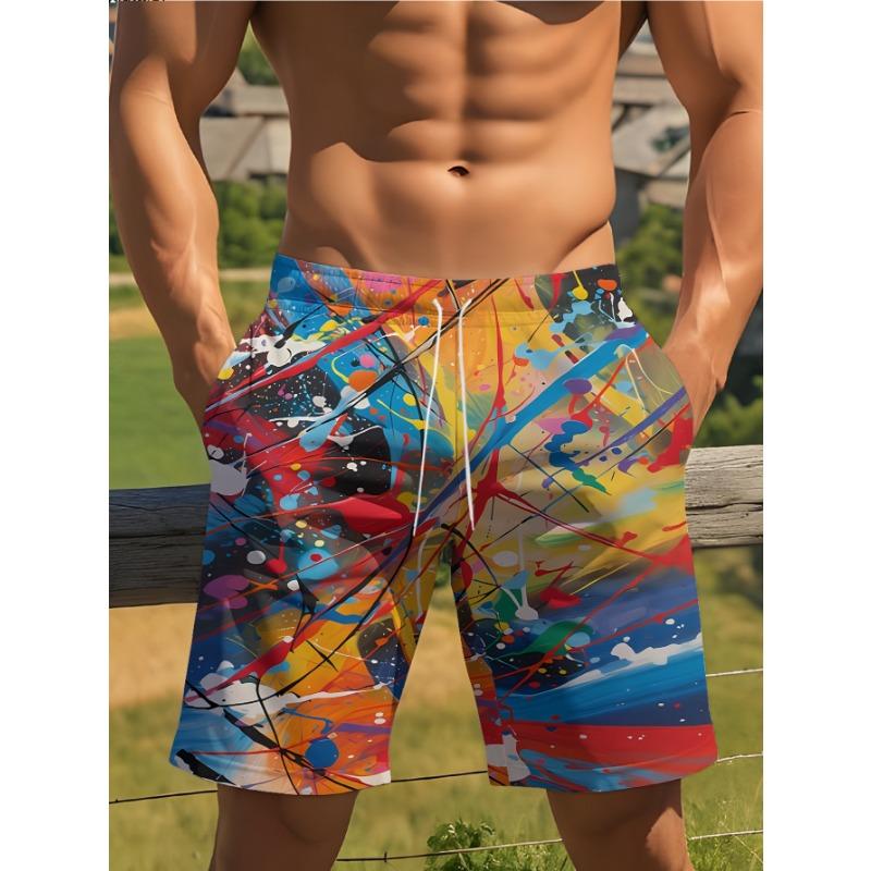

Men s Beach Shorts - 3D Digital Print, Casual Drawstring Shorts7 S