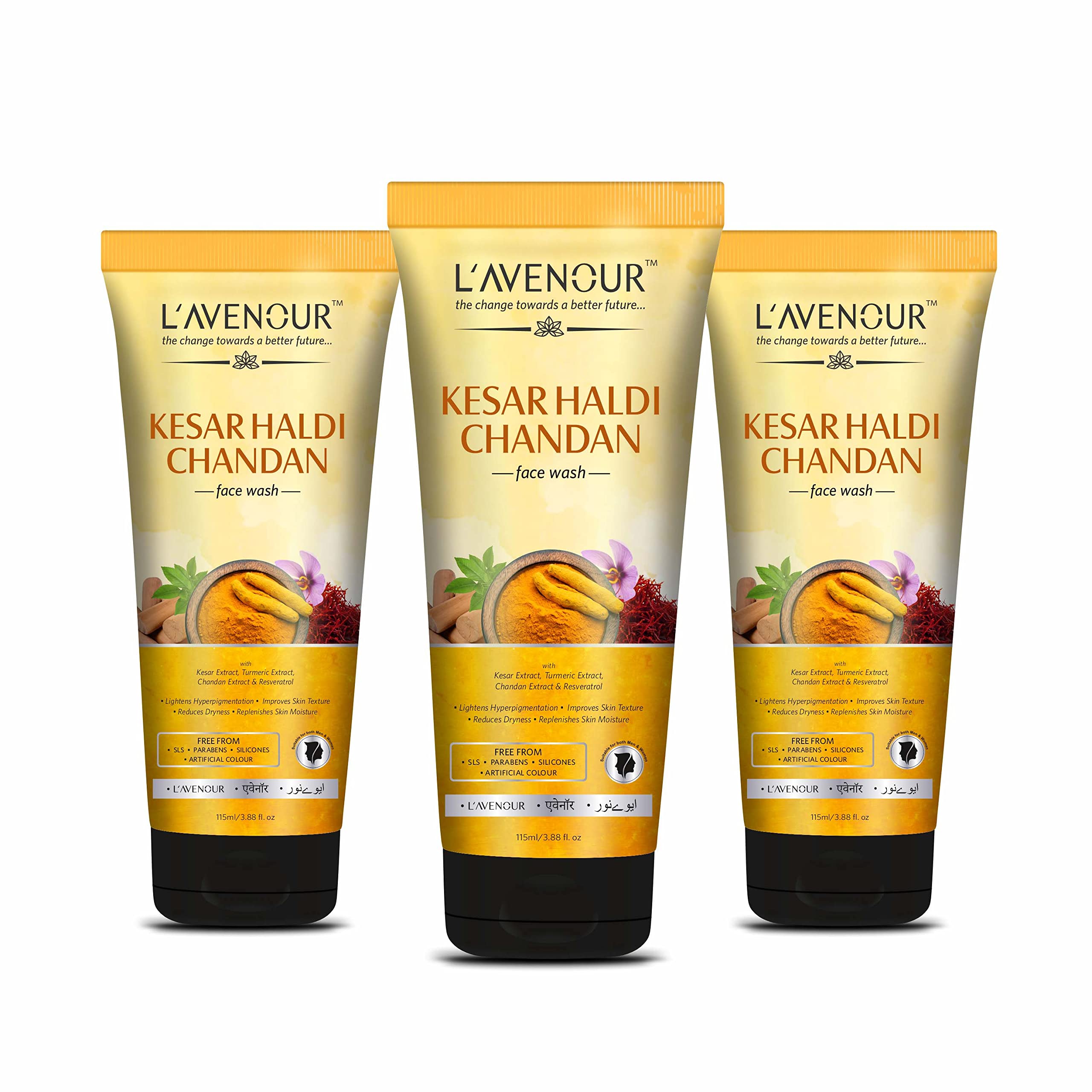 L avenour Kesar Haldi Chandan Face Wash For Men & Women | Natural Ubtan Facewash | Lightens Hyperpigmentation, Improves Skin texture & Reduces Dryn