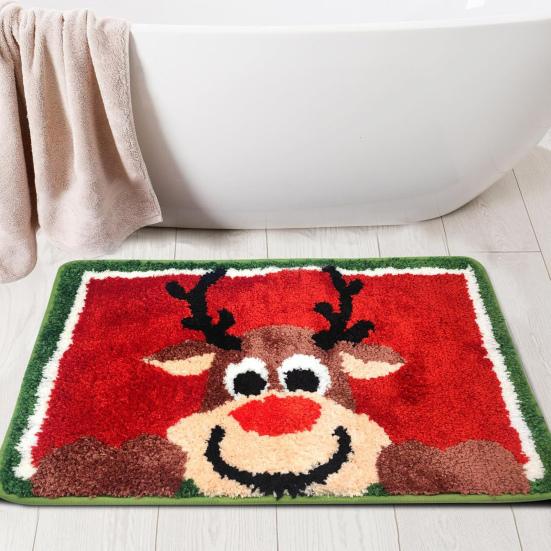 Christmas Bathroom Rug Xmas Snowflake Door Mat Flannel Floor Mat Absorbent Non-Slip Bath Mat for Xmas Home Decor