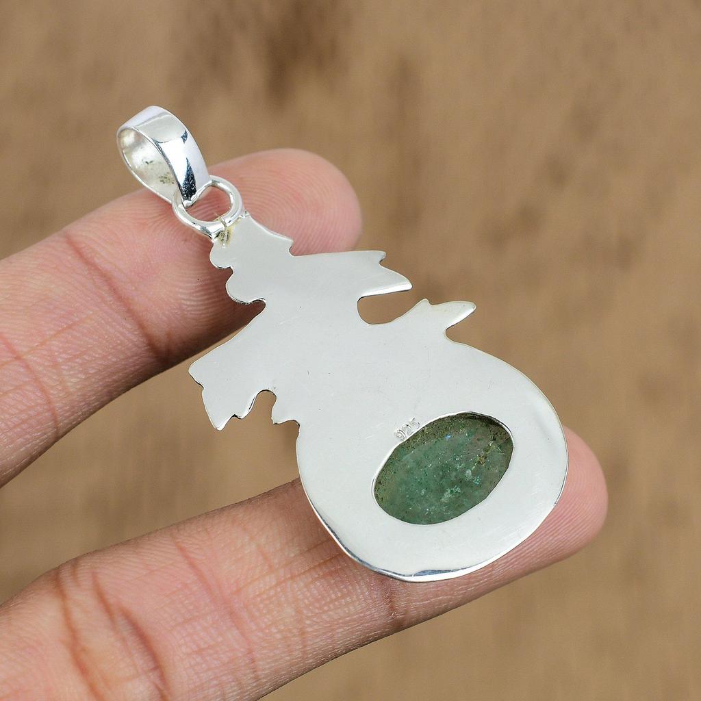 Anniversary Gift For Her Natural Green Aventurine Gemstone Pendant 925 Silver