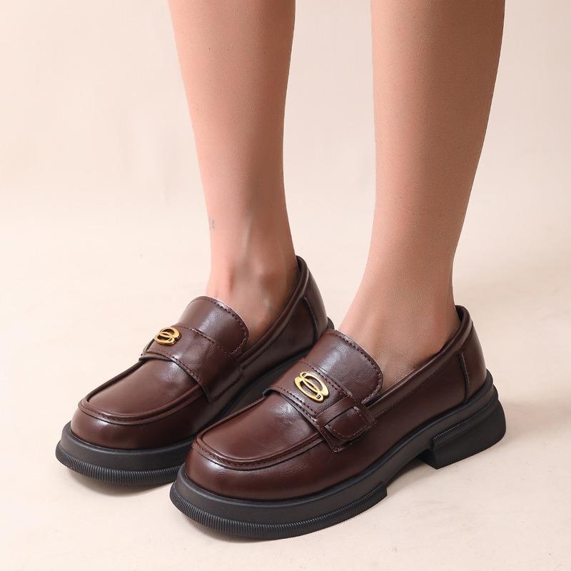 

Fashion New Thick Sole Shoes Women s Autumn Retro British Style Small Leather Shoes Thick Heel Soft Sole Single Shoes Zapatos Mujer 42 коричневый