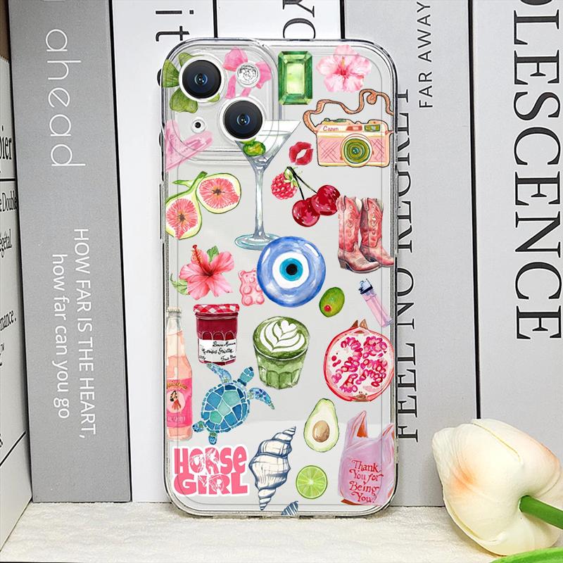 Transparent Seaside Scenery Wine Lemon Girls Phone Case for IPhone 16 11 12 13 14 15 Pro Max 7 8 14 Plus 16E X XS Art Soft Cover