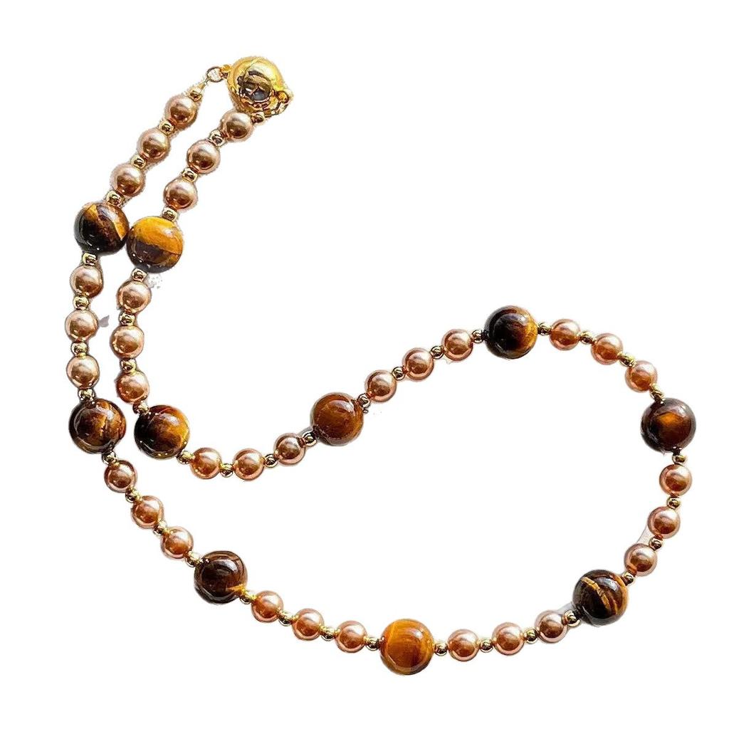 Maillard Naturel Boutique Pierre Oeil de Tigre Marron Imitation Perle de Tahiti Collier Chaîne Clavicule Étoile Gitane