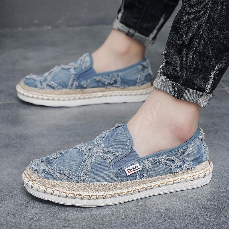 2024 Vintage Men Casual Shoes Summer Designer Men Canvas Shoes Breathable Slip On Loafers Mens Flats Driving Shoes