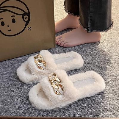 Pantoufles Mao Mao pour femmes automne et hiver maison chaîne croisée maison semelle épaisse augmenter populaire pantoufles en peluche printemps et été