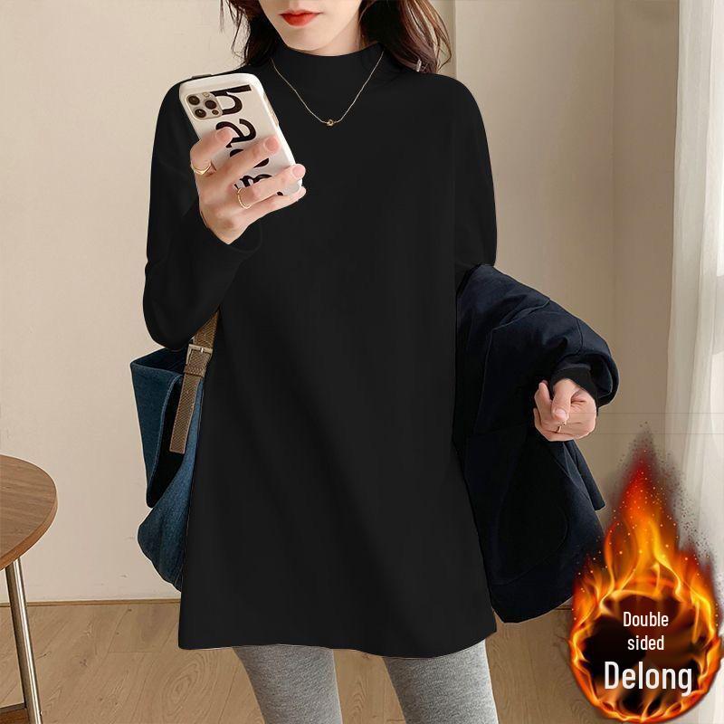 

Женский топ большого размера в корейском стиле с флисовой подкладкой и высоким воротником - Осень/Зима M 【85-100 jin】