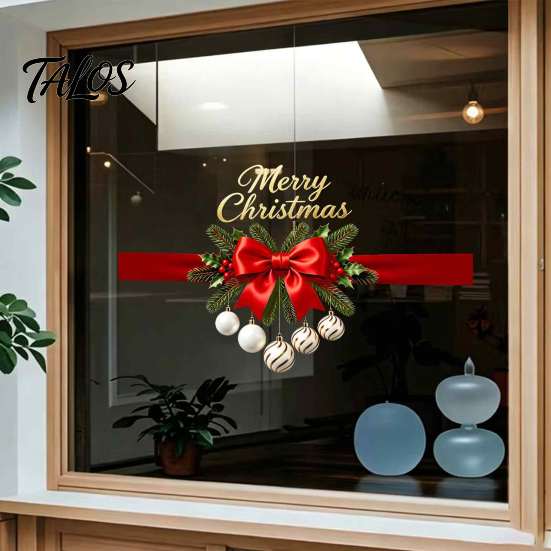 Durable Winter Holiday Decals Gold Merry Christmas Window Clings, Decorative PVC for Reusable Glass Decor Home Decor, Waterproof Removable Stickers