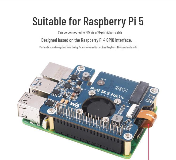 Placa de Expansión Raspberry Pi 5 con PCIe a SSD NVMe M.2, Alimentación PoE, Ethernet y Ventilador de Refrigeración