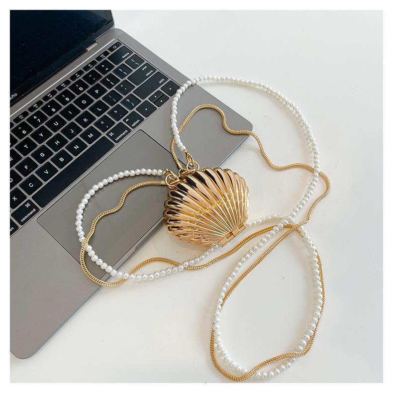2025 New Summer Lipstick Bags for Women Fashion Pearl Mini Purse Crossbody Bag High Quality Gold Shell Bag Designer Shoulder Bag