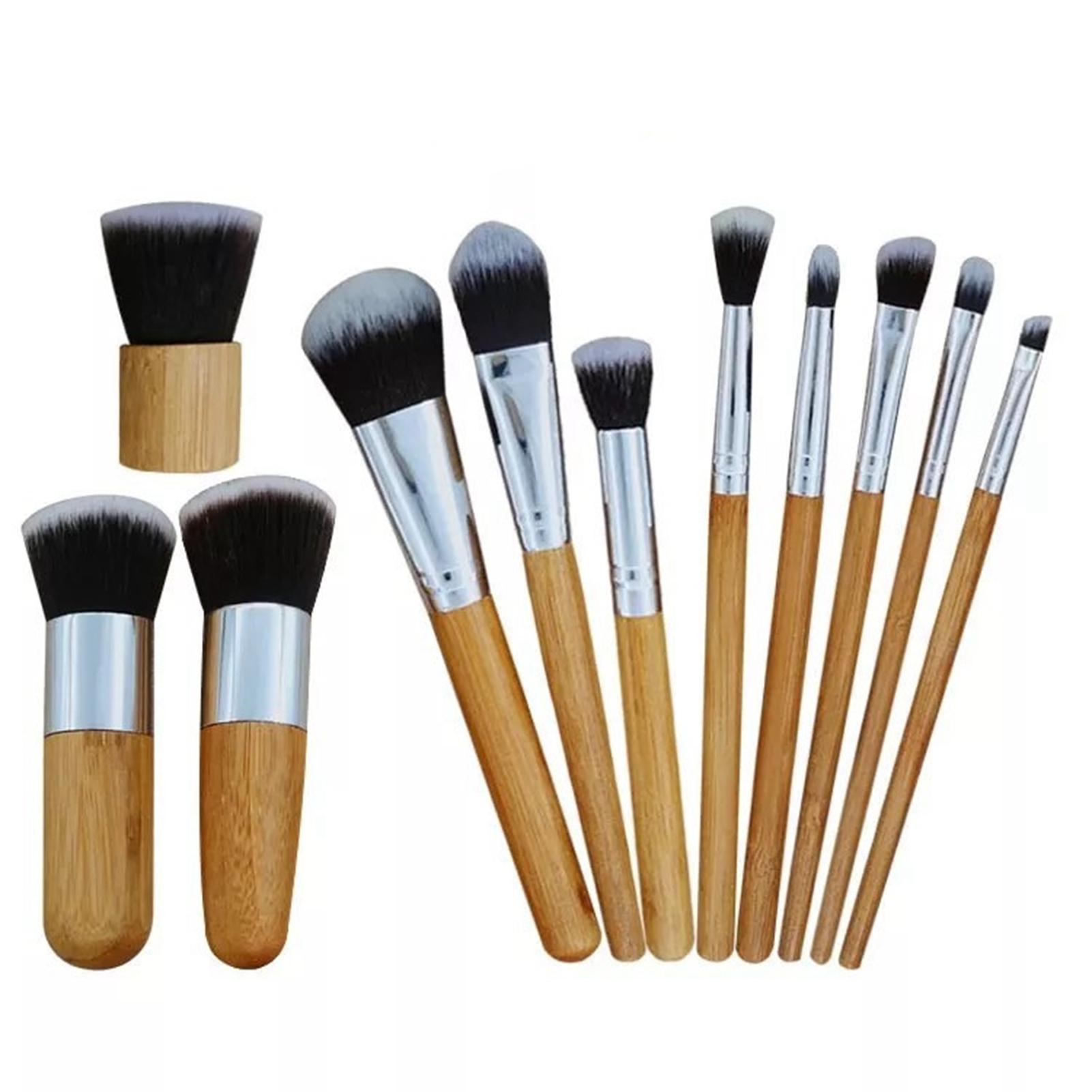 

11 шт. Кисти для макияжа с бамбуковой ручкой, алюминиевой трубкой, нейлоновой шерстью, портативной сумкой для хранения, профессиональной
