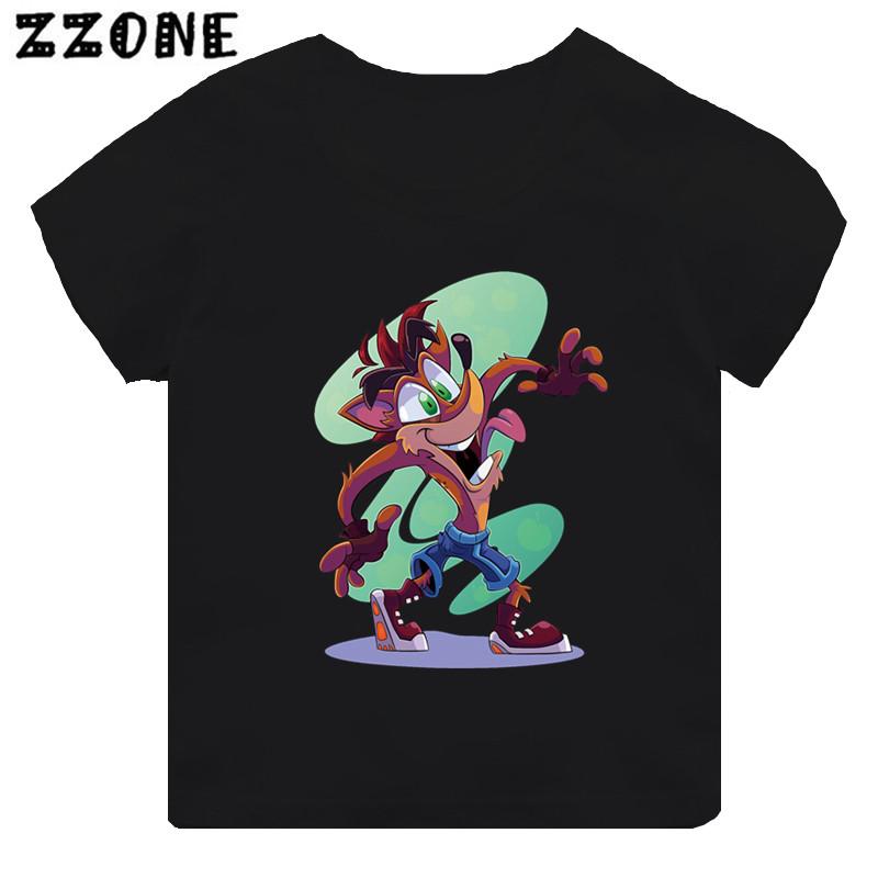 

Гарячий розпродаж Гра Crash Bandicoot Принт Мультяшна Дитяча Футболка для Дівчаток Одяг для Малюків Чорна Футболка з Коротким Рукавом Дитячі Топи 150