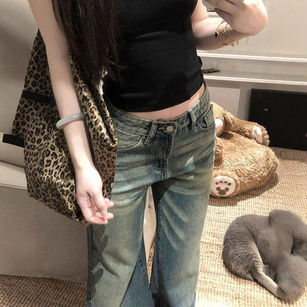 Vintage Washed Micro Trousers Female Small High Waisted Straight Straight Wide-legged Trailing Trousers Casual Thin Denim Trousers Long Denim Pants