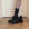 Cowhide Version~ Platform Small Leather Shoes Women's British Style Lace-up Single Shoes Black High Heels Thick Heel College Style Loafers