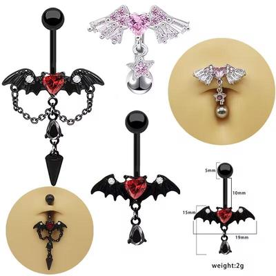 Europäischer & Amerikanischer Herzförmiger Rosa Bauchnabelring mit Kette