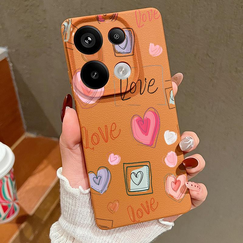 Weiche Silikonhülle mit Liebesherz-Muster für Xiaomi 13t Poco X6 M6 Pro Redmi Note 14 13 12 11 10 Pro Stoßfeste Ledertextur Einfarbige schlanke Hülle