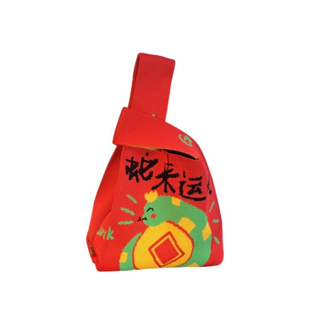 

Year of Snake 2025 New Year Gift Bag Red Knitted Handbag Cute Spring Festival Gift Bag Shopping