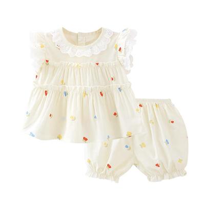 Ensemble d'été en coton à manches courtes et short pour bébé fille Youqi