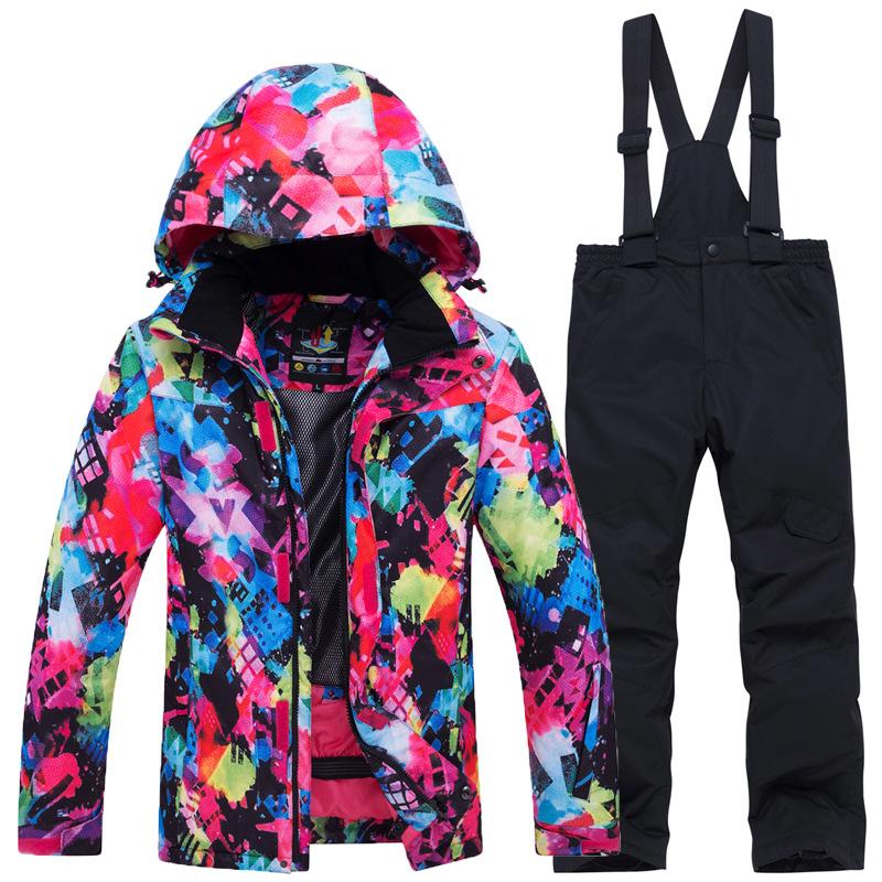 Jungen Mädchen Camouflage Ski Set Winddicht Warm Wasserdicht Outdoor Verdickt Single Board Ski Jacke Hosen