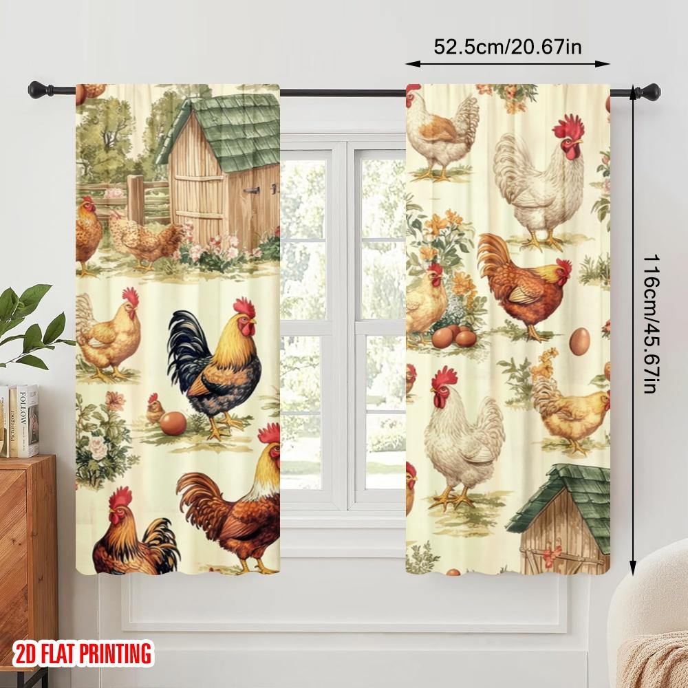 2pcs  2D Plane Printing Print Curtains Farmyard Fowls Versatile Polyester Fabric (without Rod) Decorations Outdoor for Bedroom
