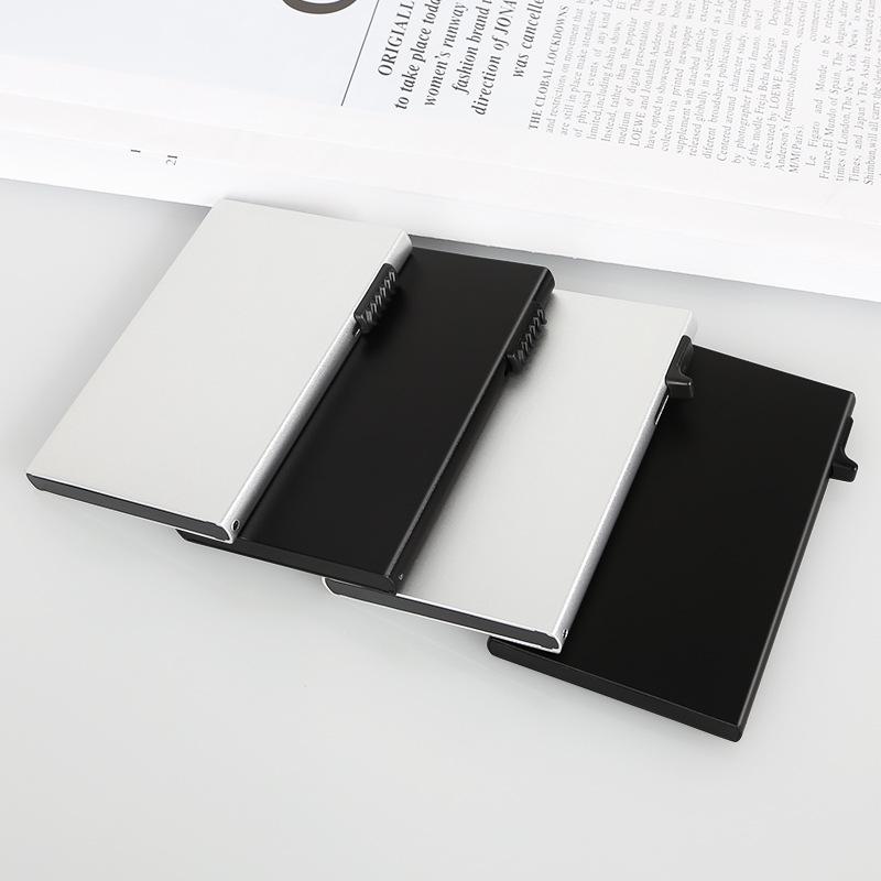 Hand-Push Aluminum Card Holder: Anti-Theft RFID Blocking, Anti-Degaussing, Automatic Pop-Up Credit Card Sleeve