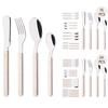 Beige Silver 4/16/24Pcs Dinnerware Acrylic Handle Knife Fork Spoon Set Stainless Steels Cutlery Set Dinner Kitchen Flatware