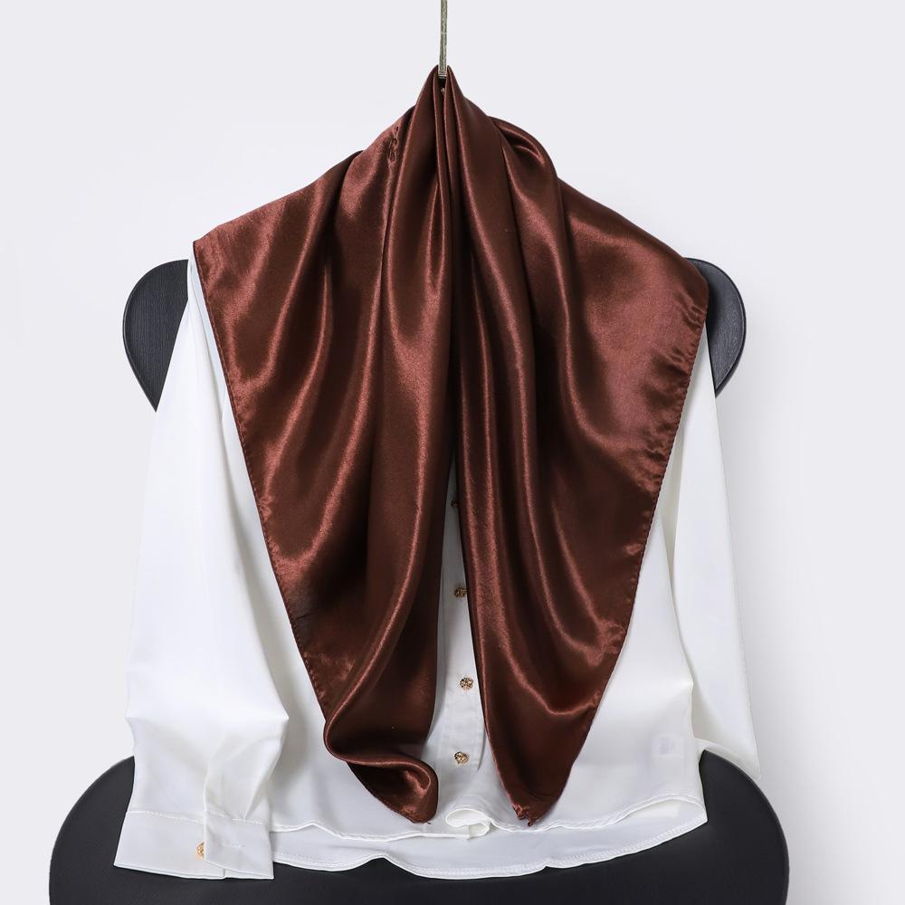 Classic Solid Colour Silk Scarf Women's Trendy Peplum Shawl Simulation Silk Wrap Turban 90cm Square Scarf