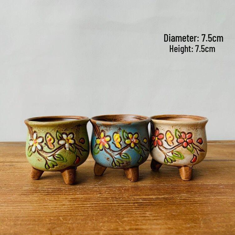 Korean-Style Hand-Painted Succulent Ceramic Pots - Rustic Small Seedling Flower Pots