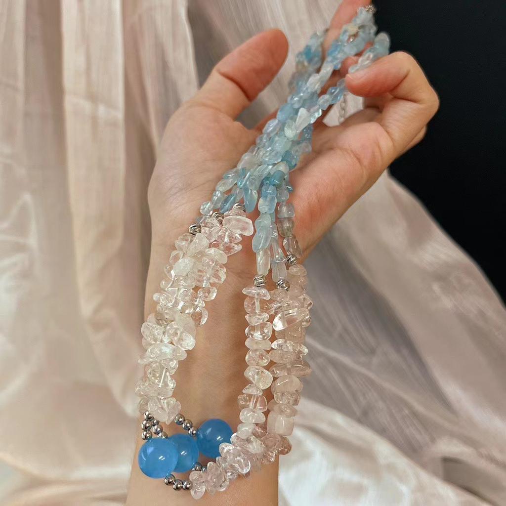 Vintage Natural White Crystal Gravel Natural Aquamarine Niche Versatile Necklace Women'S Collarbone Chain Atmosphere