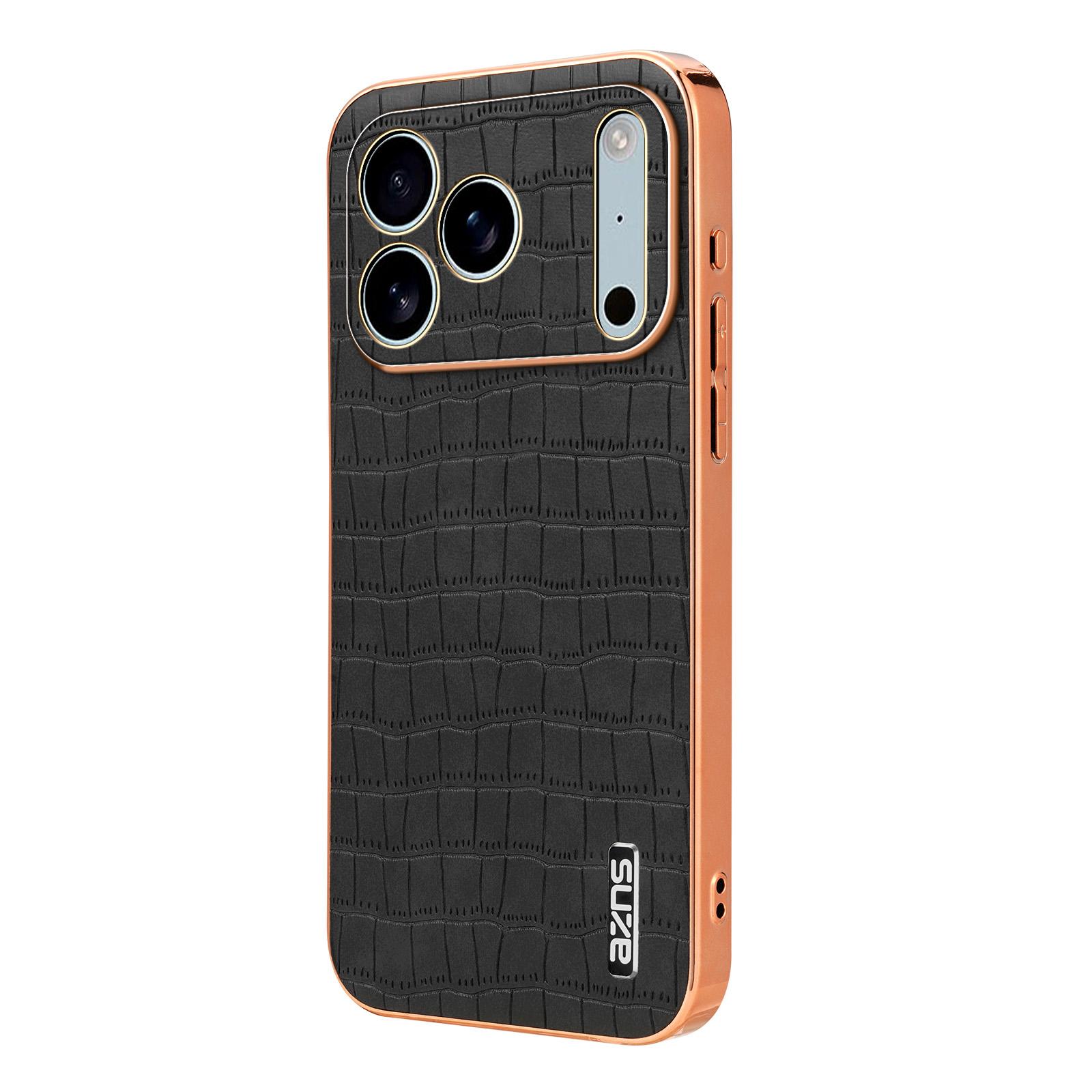 AZNS For iPhone 17 Pro Case Electroplating Crocodile Texture PU + TPU Phone Cover B