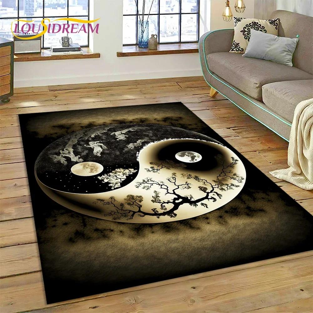 Alfombra Alfombrilla Decorativa 3D Yin Yang Naturaleza China Tai Chi Bagua para Decoración de Sala de Estar Dormitorio, Antideslizante para Sofá Felpudo Regalo