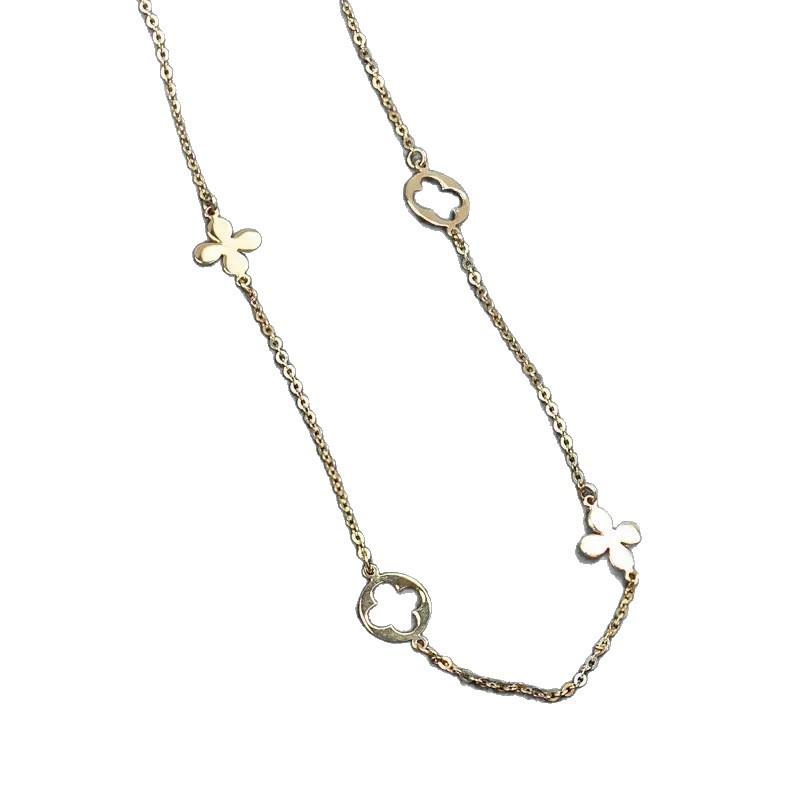 Collier Trèfle à Quatre Feuilles Coréen en Argent Plaqué Or 18 Carats