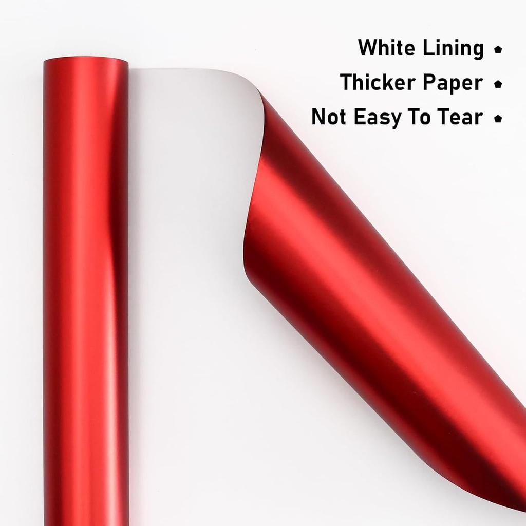 Matte Metallic Red Wrapping Paper (1pc, 43cm), Solid Color Gift Wrap for Parties & DIY Flower Bouquets