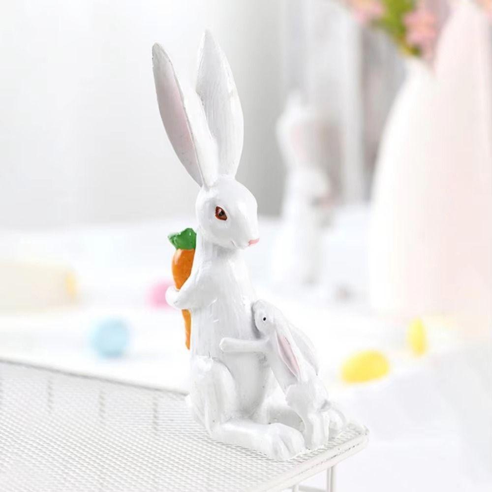 Cute Resin Rabbit Ornament Cartoon Easter Decoration Easter Bunny Statue Ornament  Party Decoration