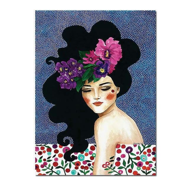 

Скандинавская абстрактная девушка, цветок, птица, холст, картина, печать плакатов, винтажная настенная художественная картина для гостиной, домашний декор, Cuadros, без рамки 60*90cm
