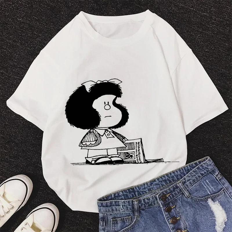 Mafalda Kawaii Graphic Print T-shirt Women Harajuku Aesthetic Pink Tops Y2k Casual Tshirt 2026 Newest Summer Fashion Female T Shirt