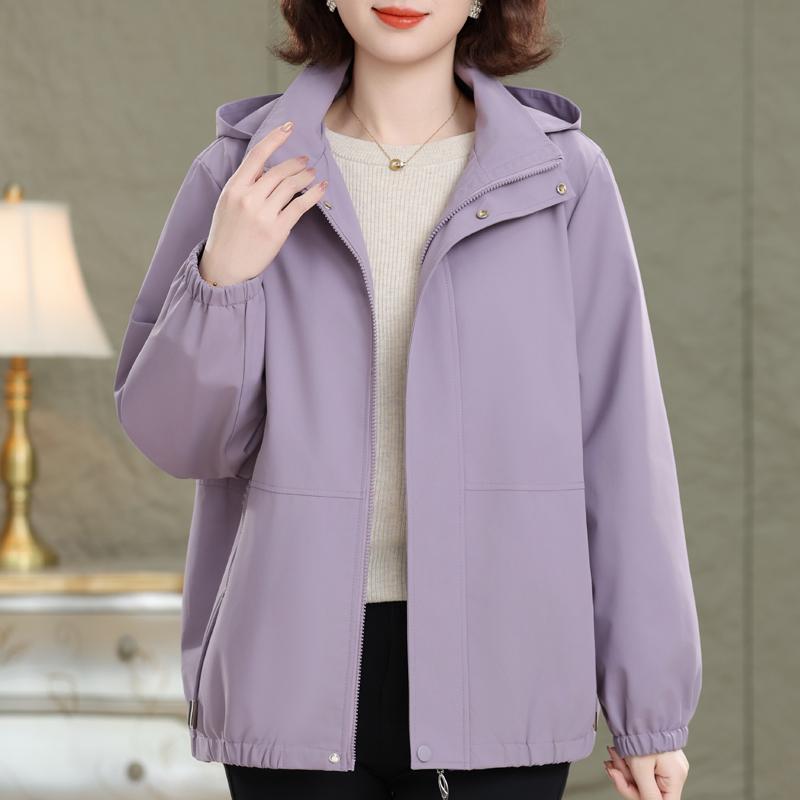 Women's Plus Size Solid Color Hooded Jacket – Drawstring Pocket Windproof Coat (Sizes 3XL-7XL) for Middle-Aged Women
