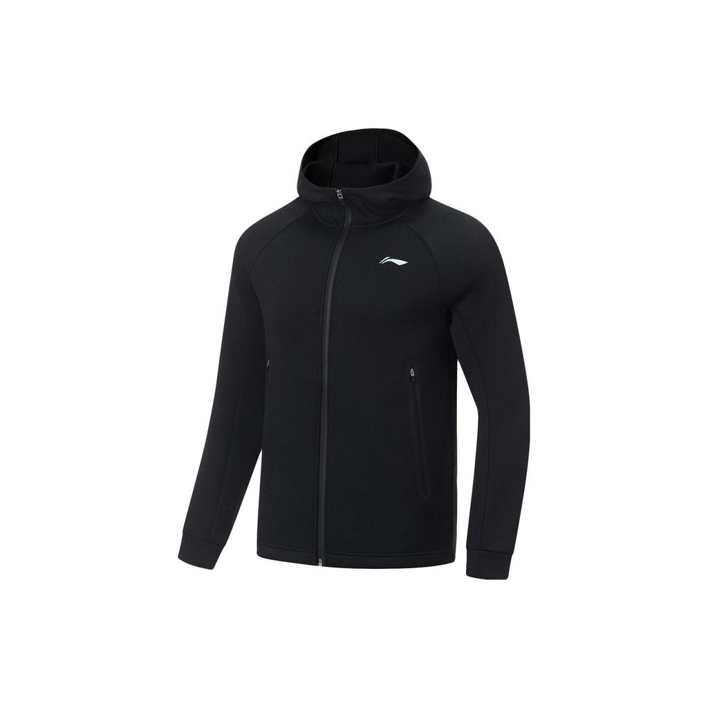 Li Ning Fitness Series Solid Color Hooded Sports Cardigan Sweatshirt Men Sweatshirt Black AWDT439-1