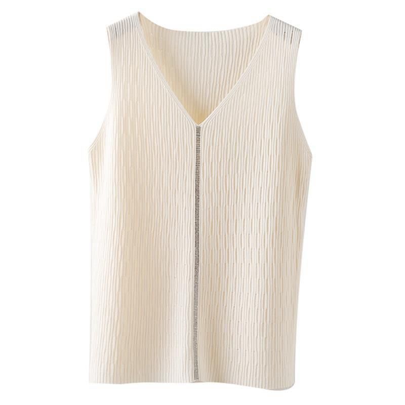 Ice Silk Suspender Tank Top Women's Bottom Coat Summer Short Loose Sleeveless White V-neck Knitted Casual Top