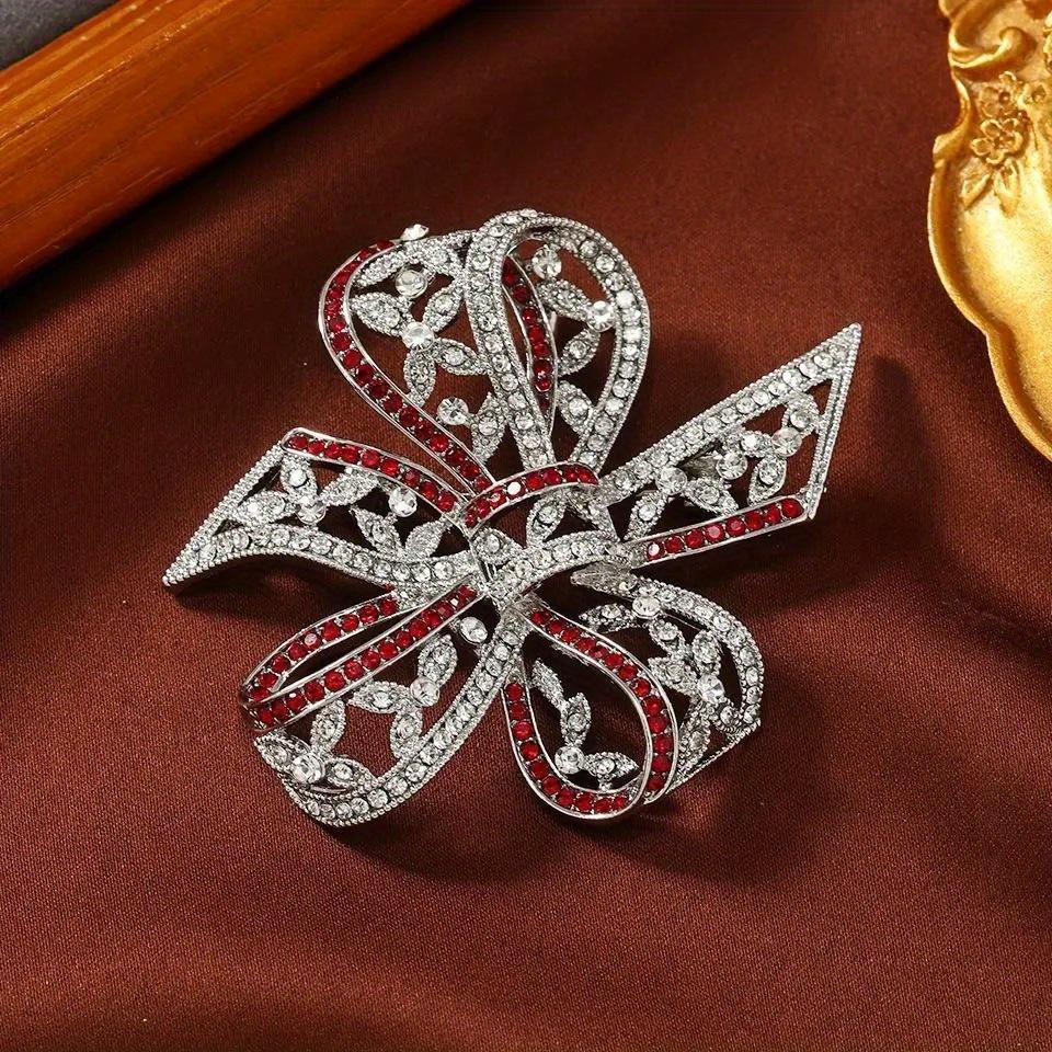 

Vintage Ribbon Bow Full Cyrstal Luxury Brooch Pin For Women Men Fashion Korean Style Elegant Badges червоний