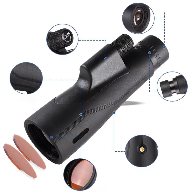 12x50 Telescope Monocular High Power Hd Low Light Night Vision Outdoor Telescope For Camping Hiking Travel Bird Watching