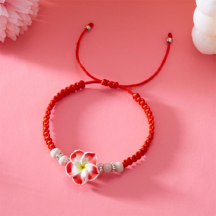 Flower Bracelet Handmade Soft Clay Woven Jewelry Adjustable Tropical Plumeria Wristband Bohemian Beach Party Accessories