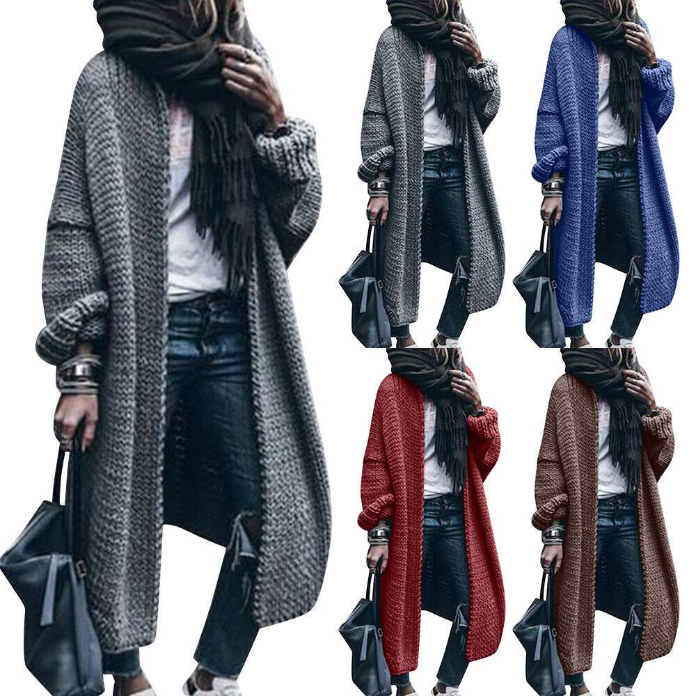 Loose Plain Women Sweater Cardigan Winter Warm Chunky Knitted Jumper Jacket Coat