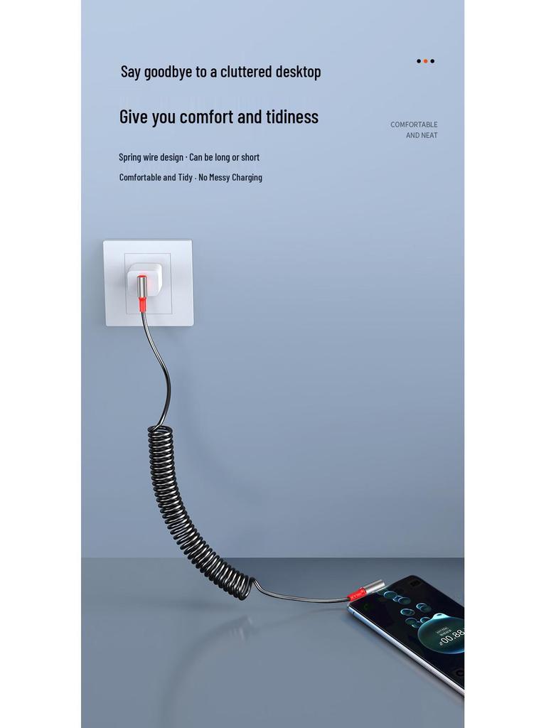 Câble USB Rétractable à Ressort Double Coude 6A Charge Rapide pour Téléphones & Voitures